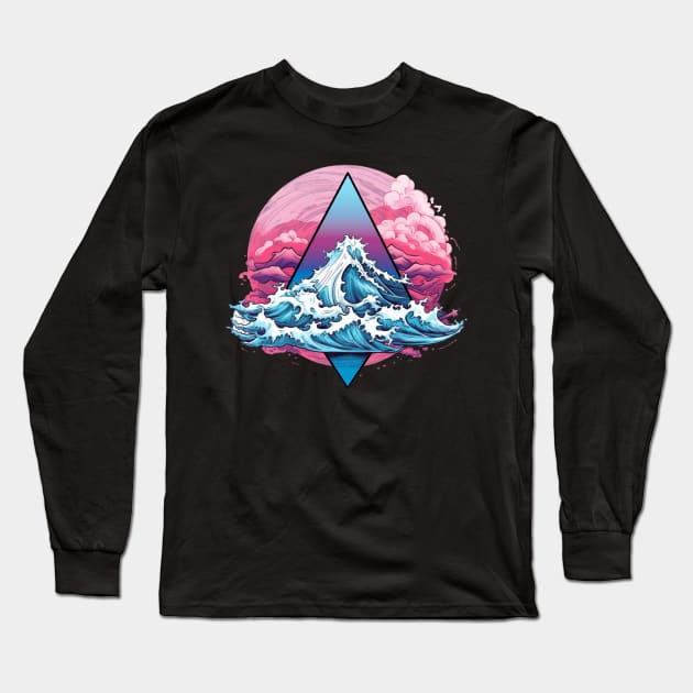 Vaporwave Wave Triangle Clouds Long Sleeve T-Shirt by Nightarcade